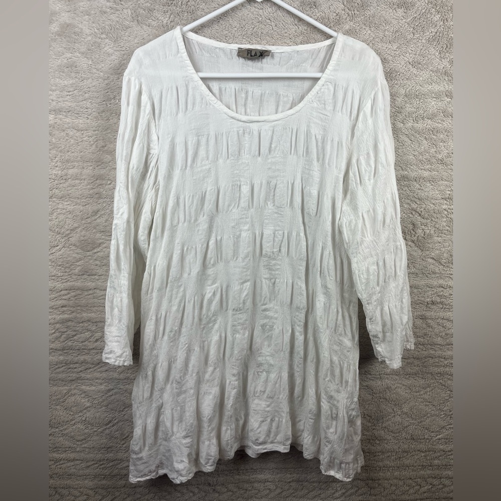 FLAX Lagenlook White Linen Top Small Tunic Beachy